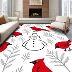 Red Cardinal Snowman Winter Branch Arrangement Rug