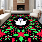 Whimsical Snowman Holly Berry Border Rug