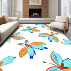 Vibrant Orange Blue Butterfly Garden Rug