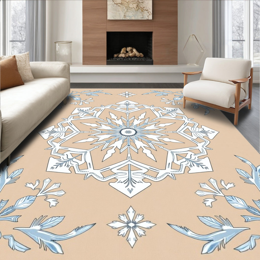 Serene Blue Ice Snowflake Mandalas Rug