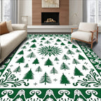 Green Forest Pine Tree Snowflake Medallion Rug