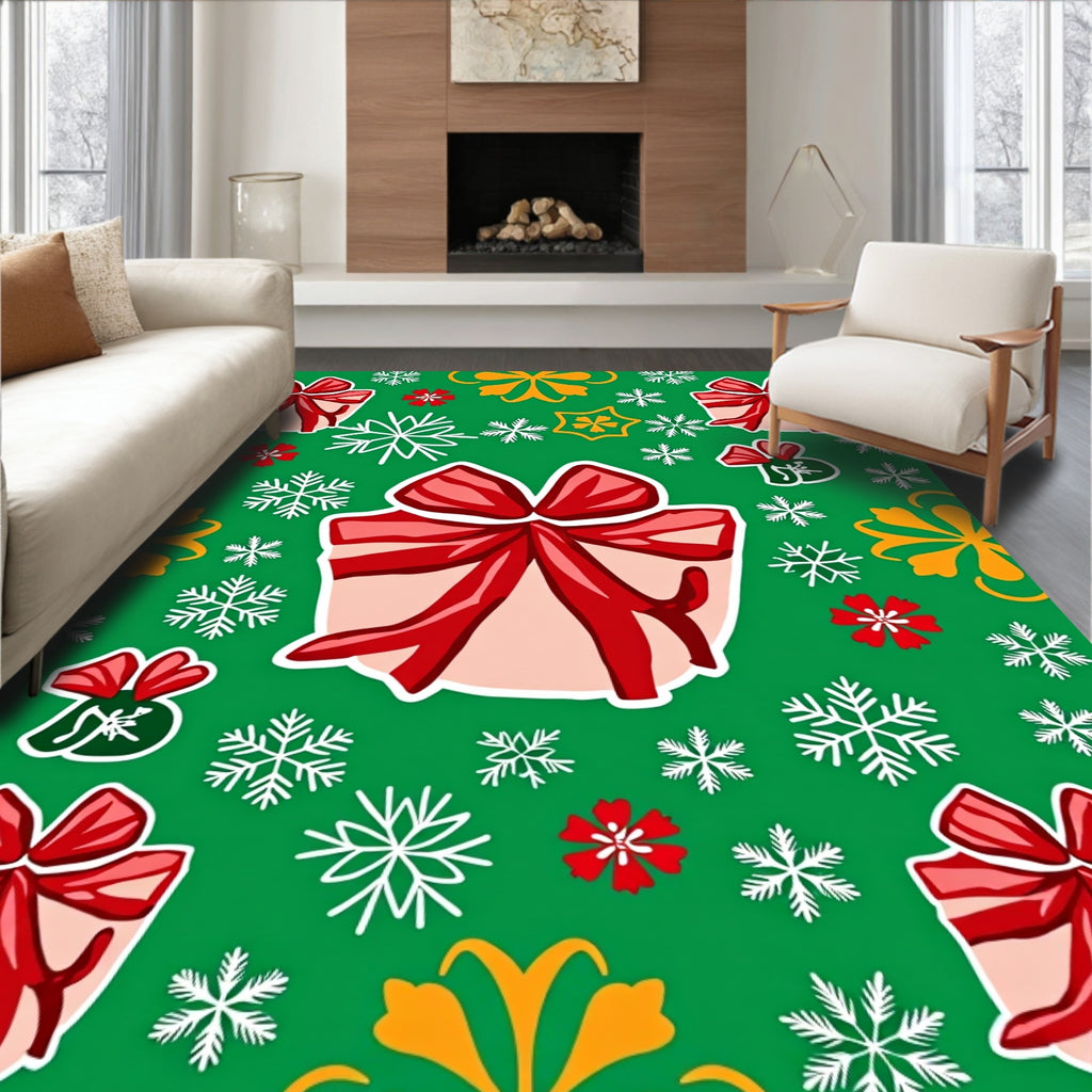 Red Gift Boxes White Snowflakes Yellow Blooms Rug
