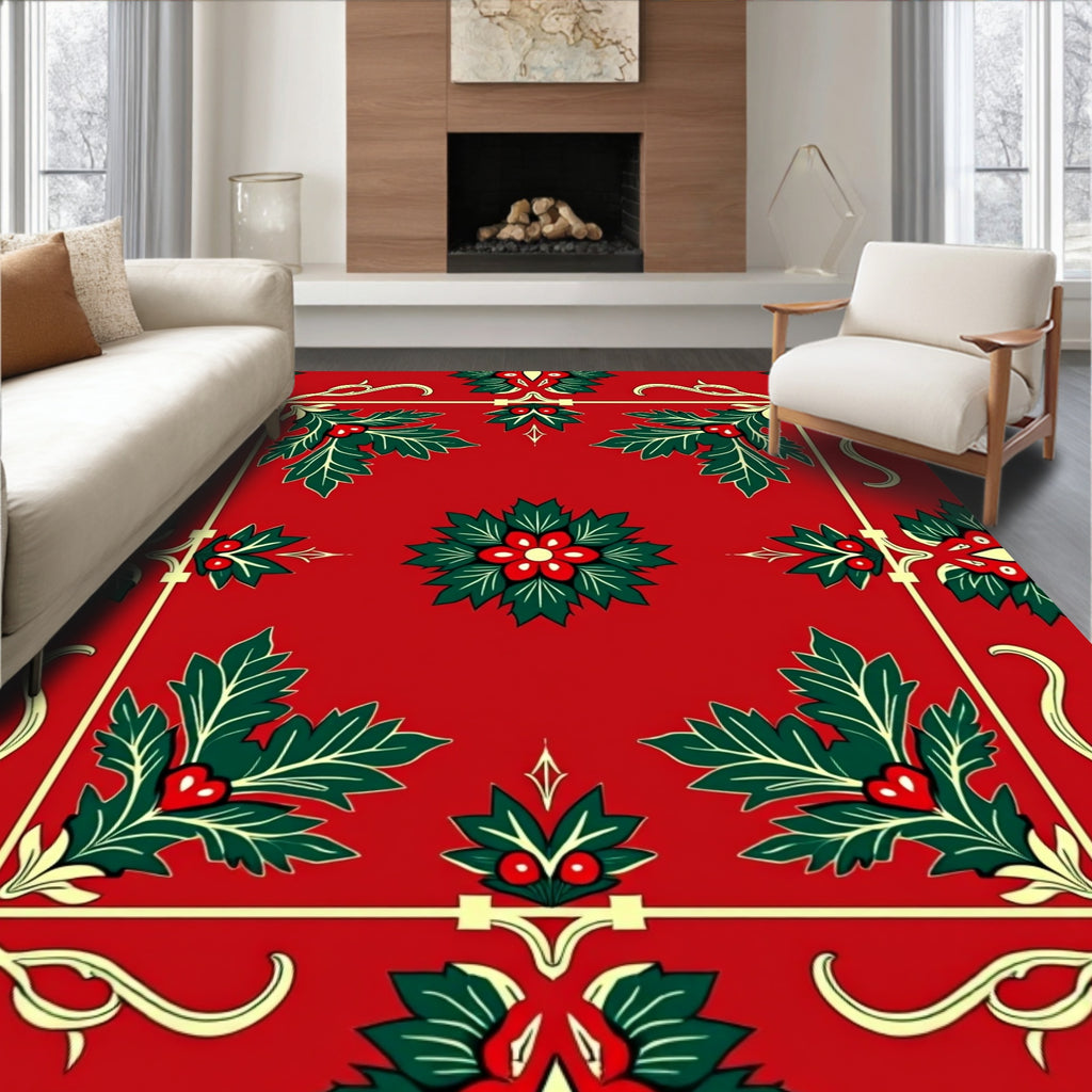 Crimson Holly Leaf Medallion Rug