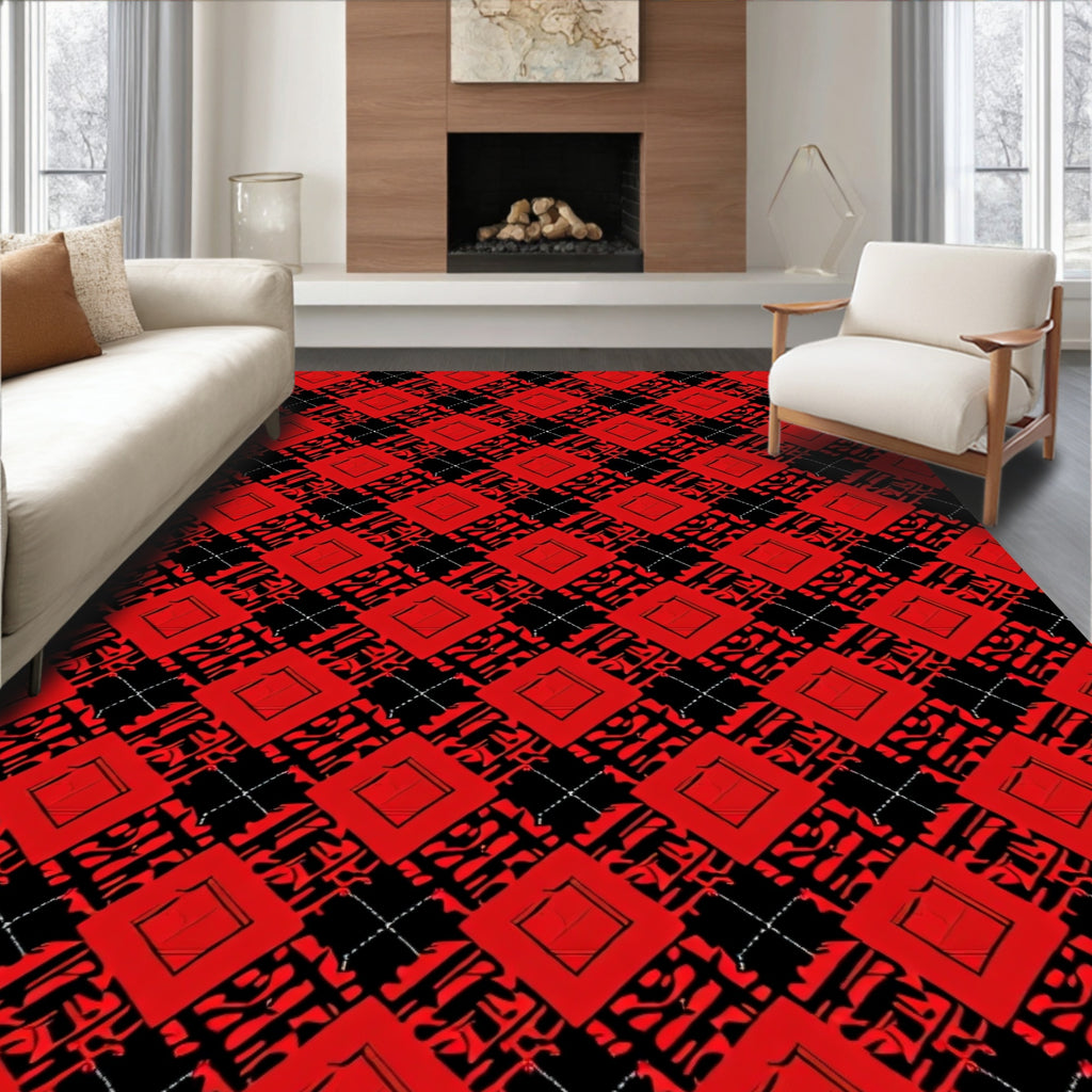 Bold Red Diamond Overlapping Abstract Rug
