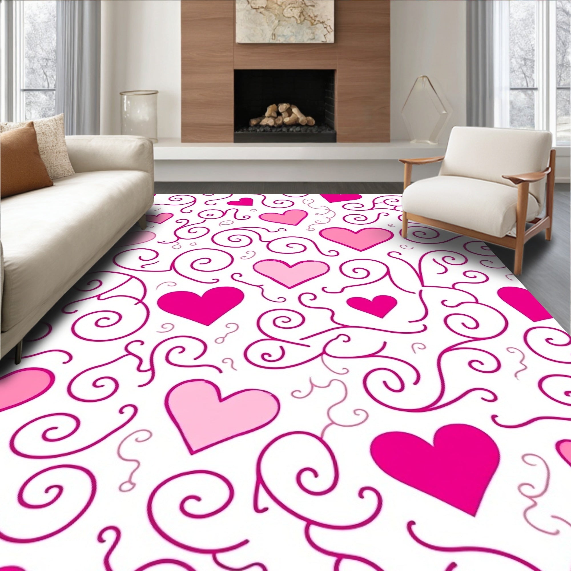 Pink Hearts Swirls Rug