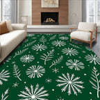 White Snowflakes and Pine Branches Rug