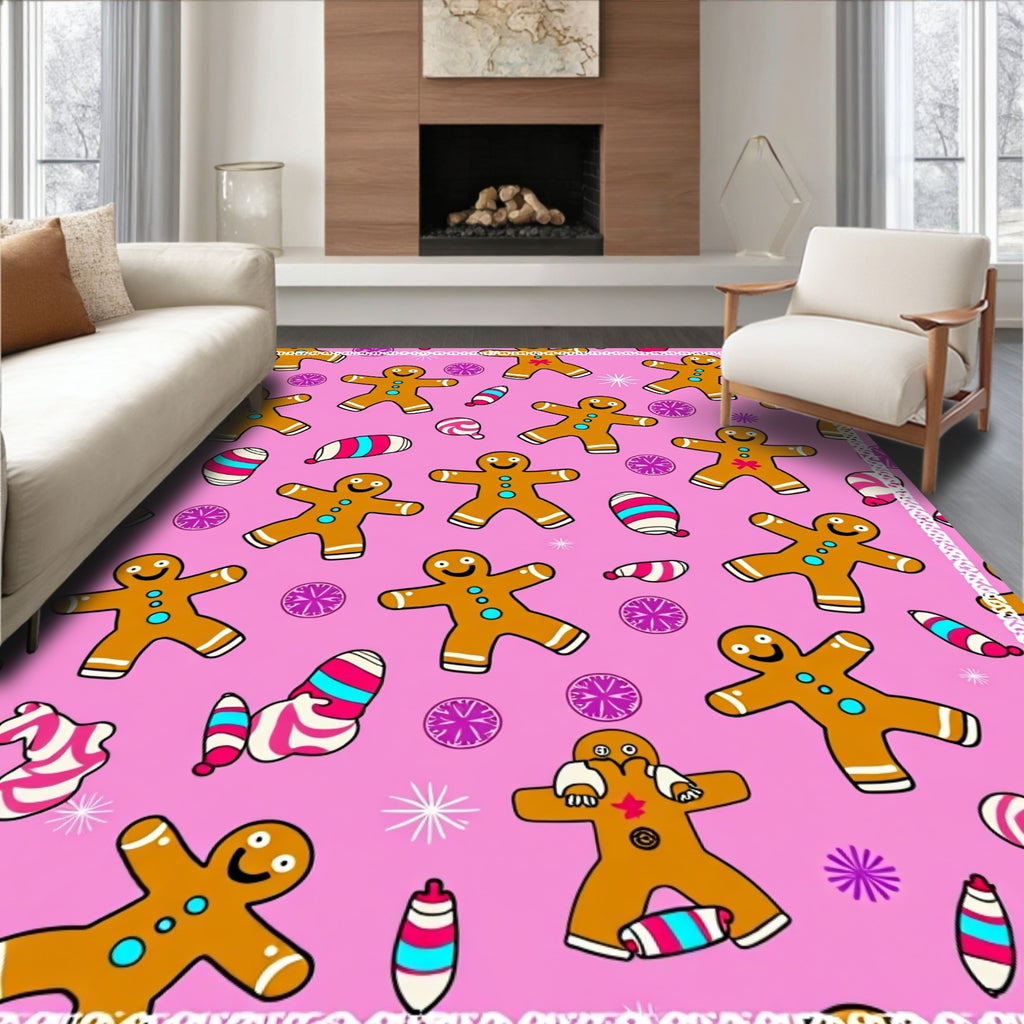Pink Gingerbread Man Candy Sprinkle Rug