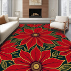 Bold Red Floral Outline Background Rug