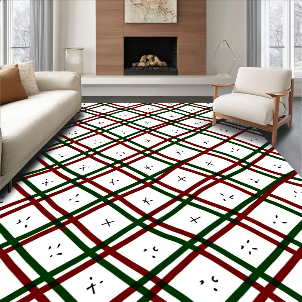 Crimson Green Diagonal Crossing Shapes Rug