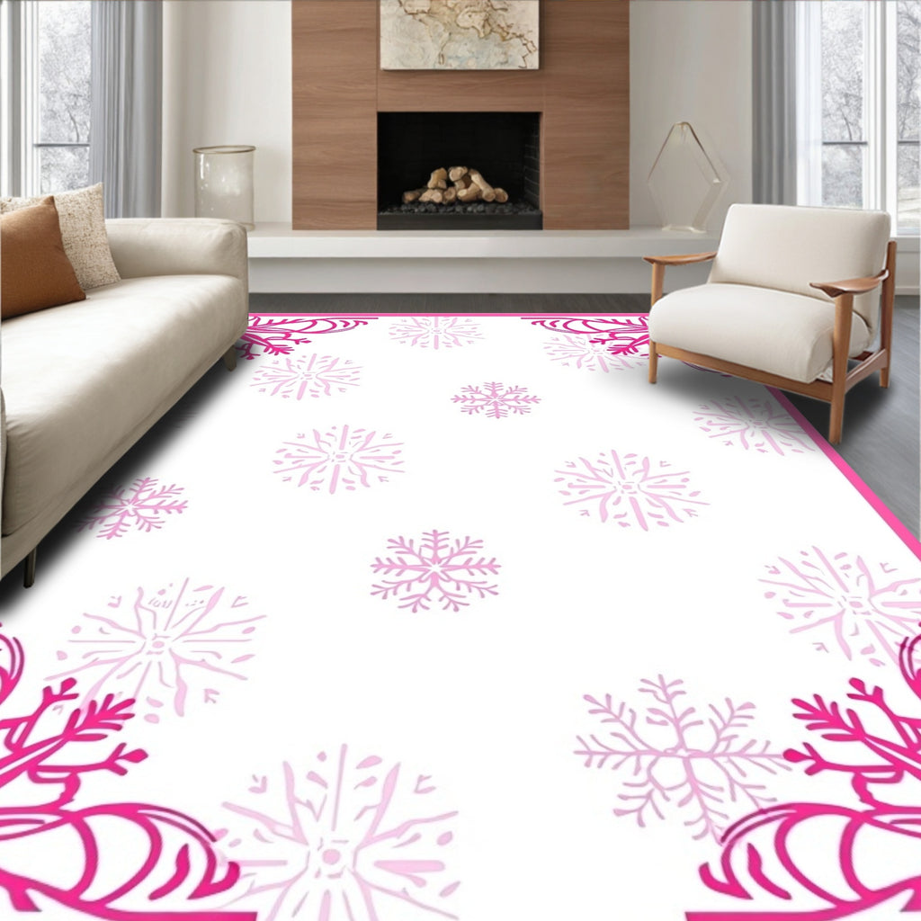 Pink Snowflake Corner Accents Rug