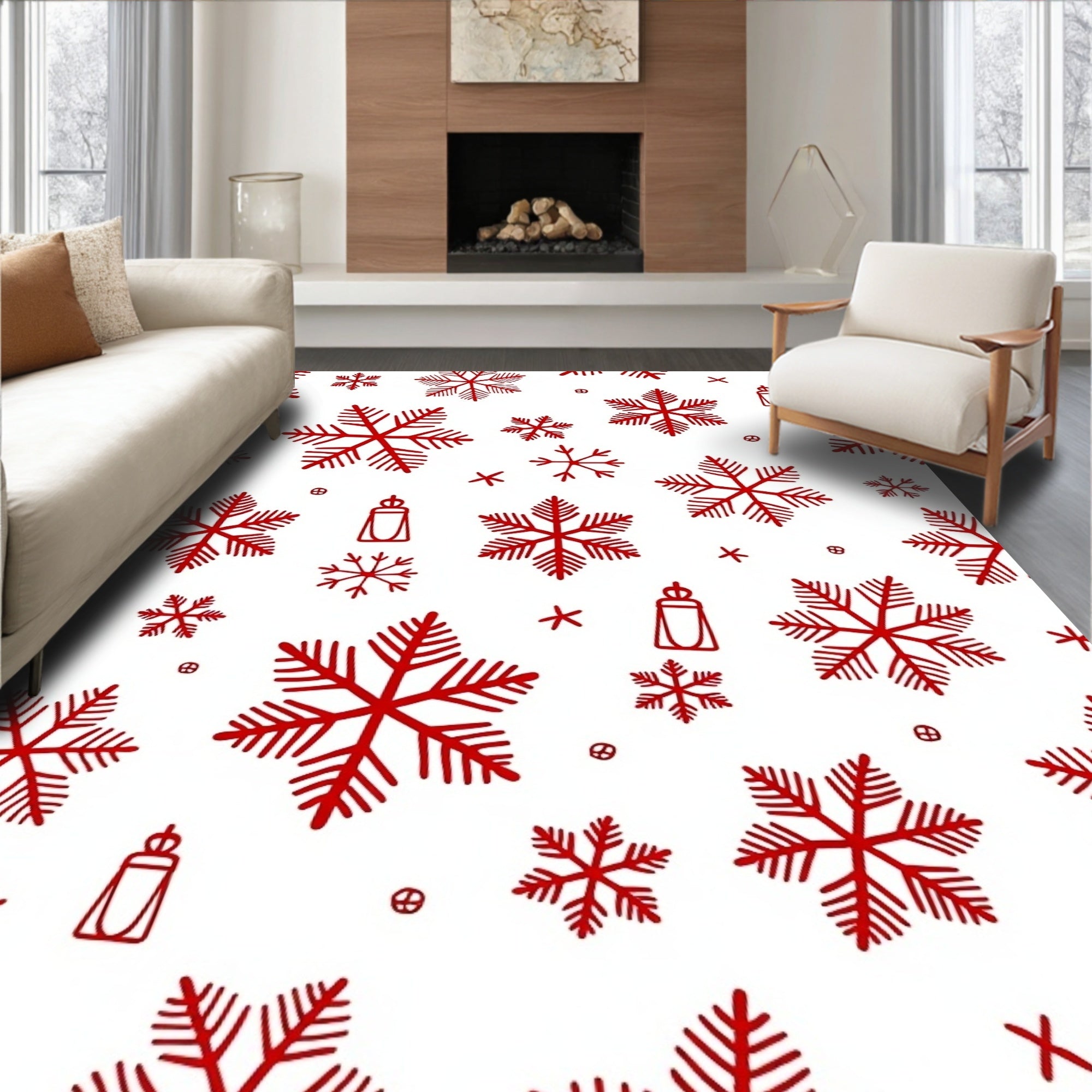 Red Festive Snowflake Scatter Rug