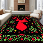 Red Deer And Star Floral Border Rug