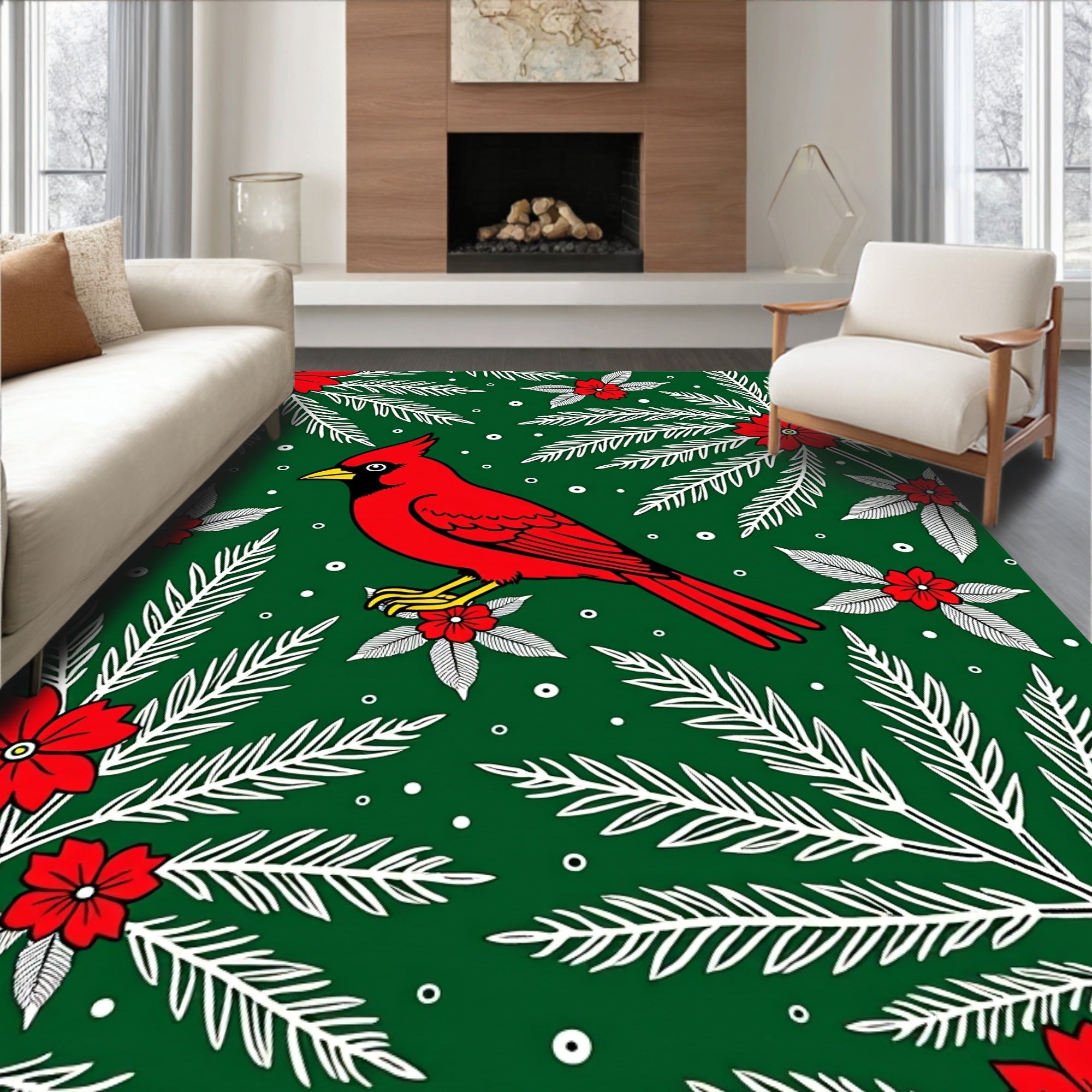Red Cardinal Winter Foliage Rug