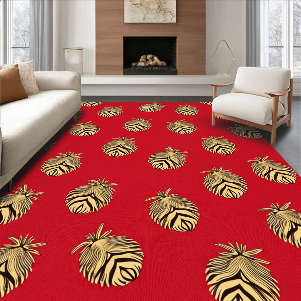 Crimson And Gold Feathered Fruit Rug