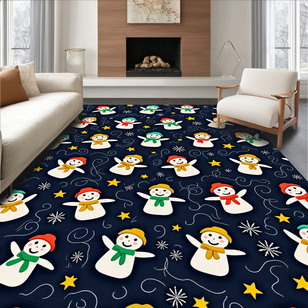 Cute Snowman Winter Stars Background Rug