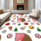 Red White Christmas Ornament Tree Collection Rug