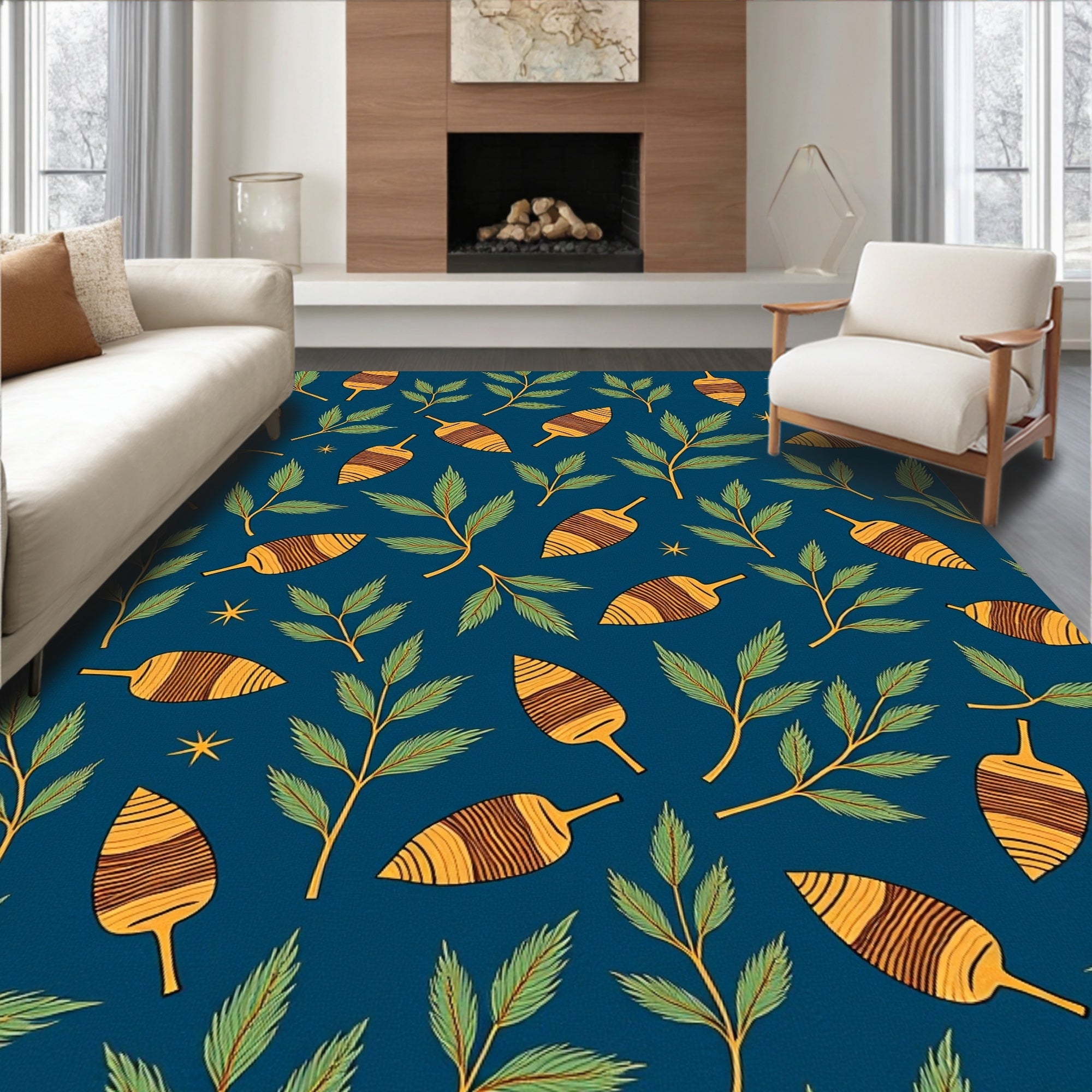 Blue Forest Foliage Acorn Design Rug