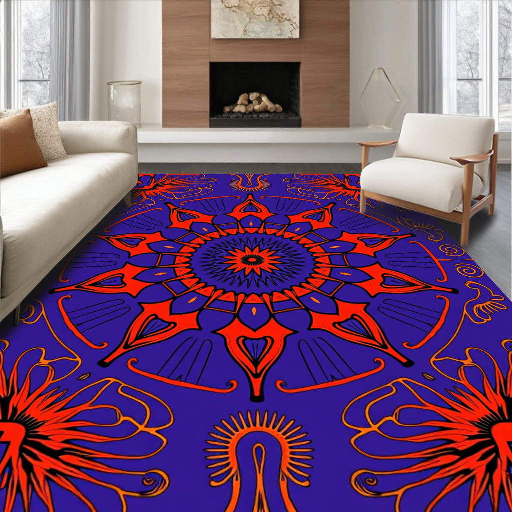Vibrant Orange Sunburst Medallion Rug