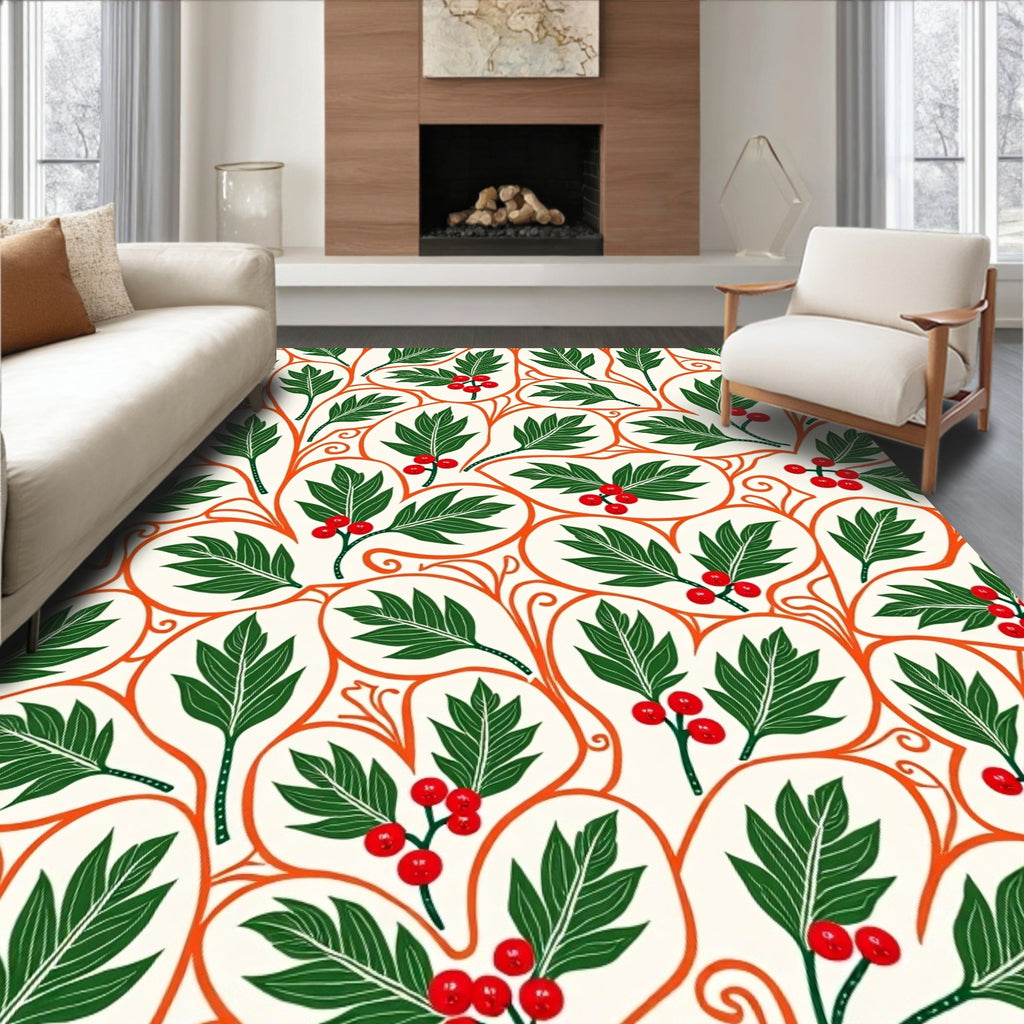 Whimsical Red Berry Leaf Garland Rug