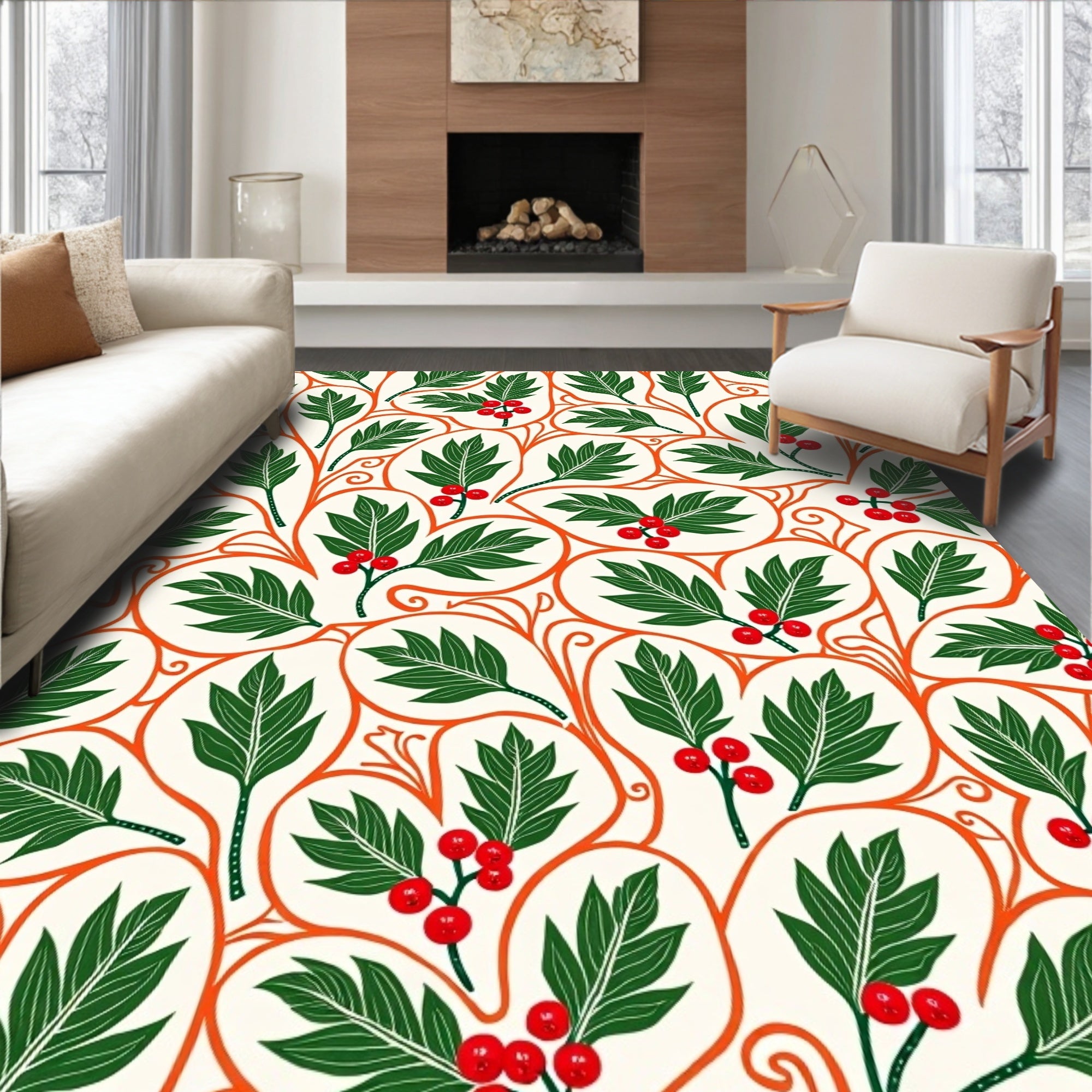Whimsical Red Berry Leaf Garland Rug