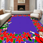 Christmas Elves Red Poinsettia Border Rug