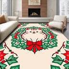 Festive Cat Wreath Red Green Accents Rug
