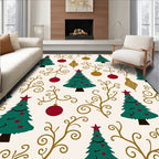 Festive Green Christmas Tree Ornaments Rug