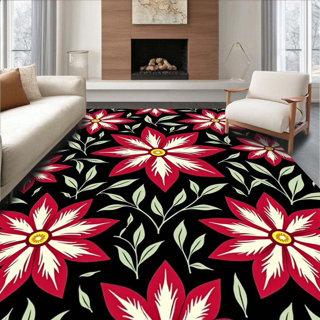 Bold Red White Floral Garden Rug