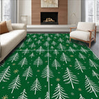 Forest Green Pine Tree Snowflakes Rug
