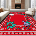 Vibrant Red Horse Floral Border Rug