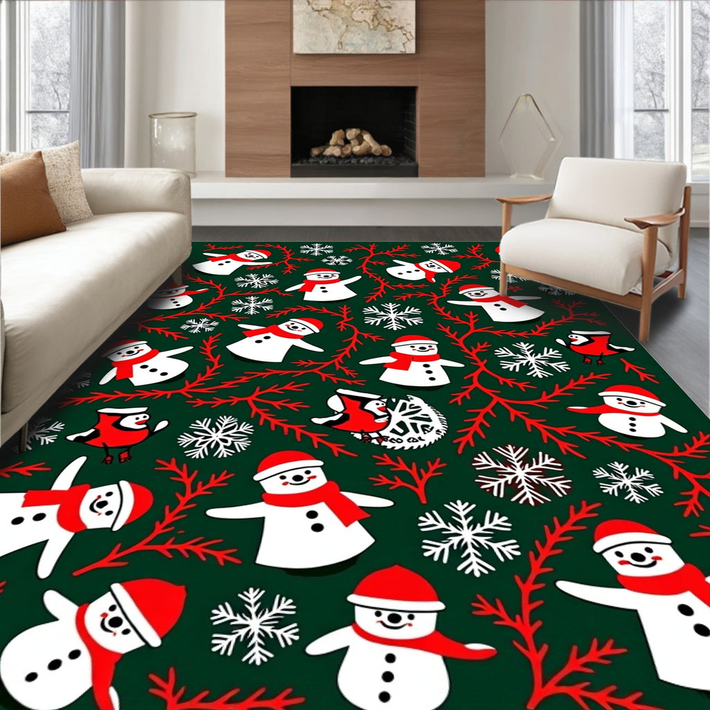 Festive Snowman Red Snowflake Garland Rug