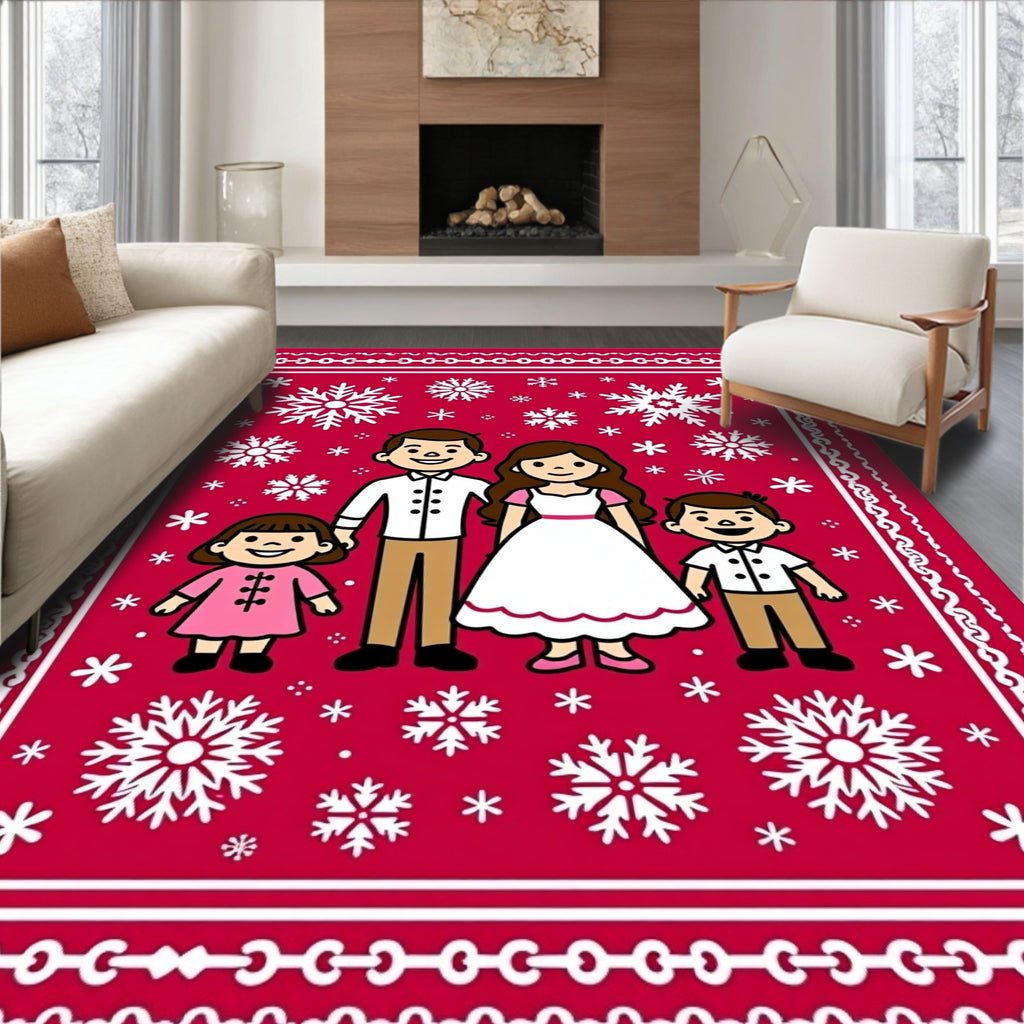 Crimson Family Snow Flake Holiday Rug