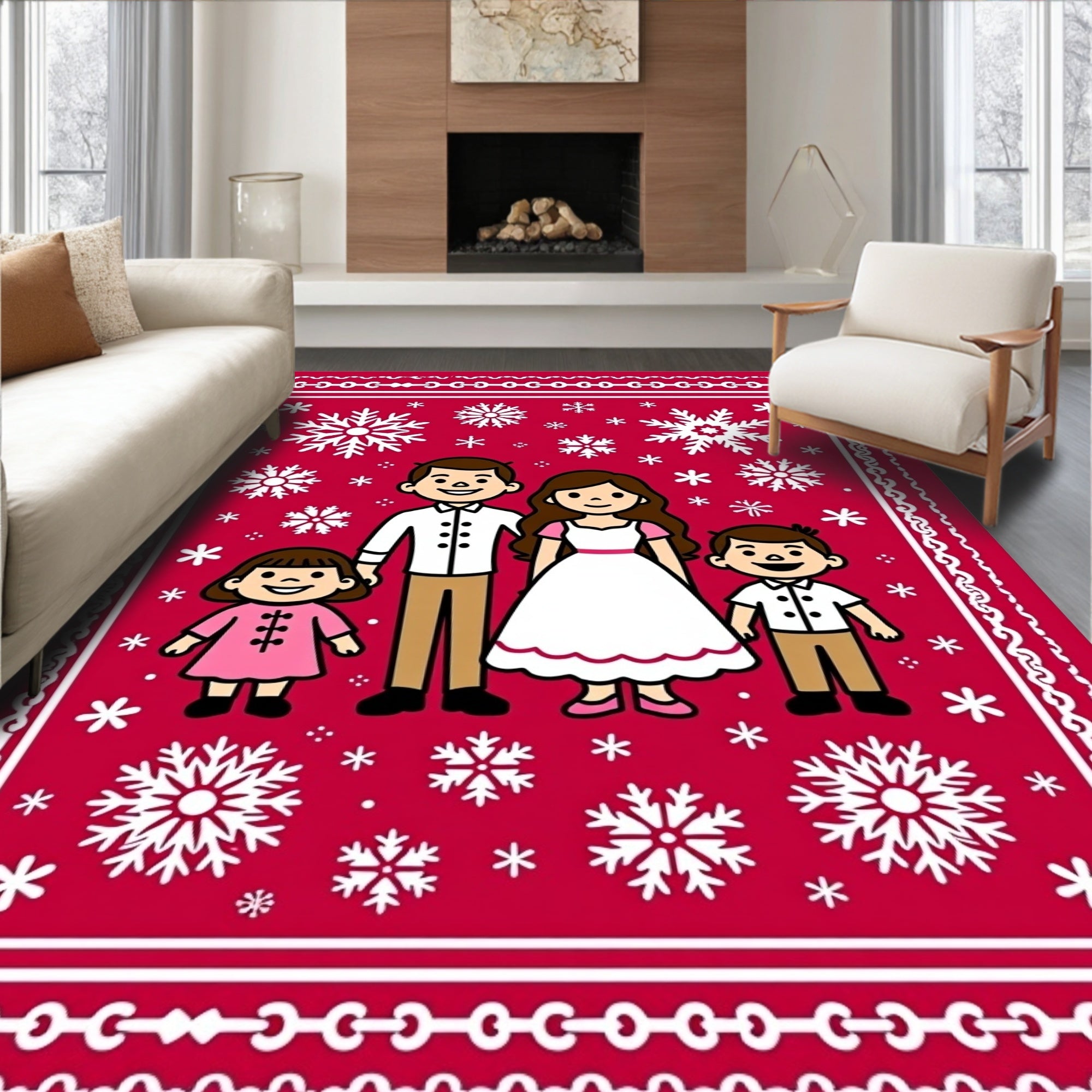 Crimson Family Snow Flake Holiday Rug