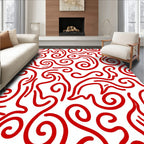 Bold Red Swirling Line Art Rug