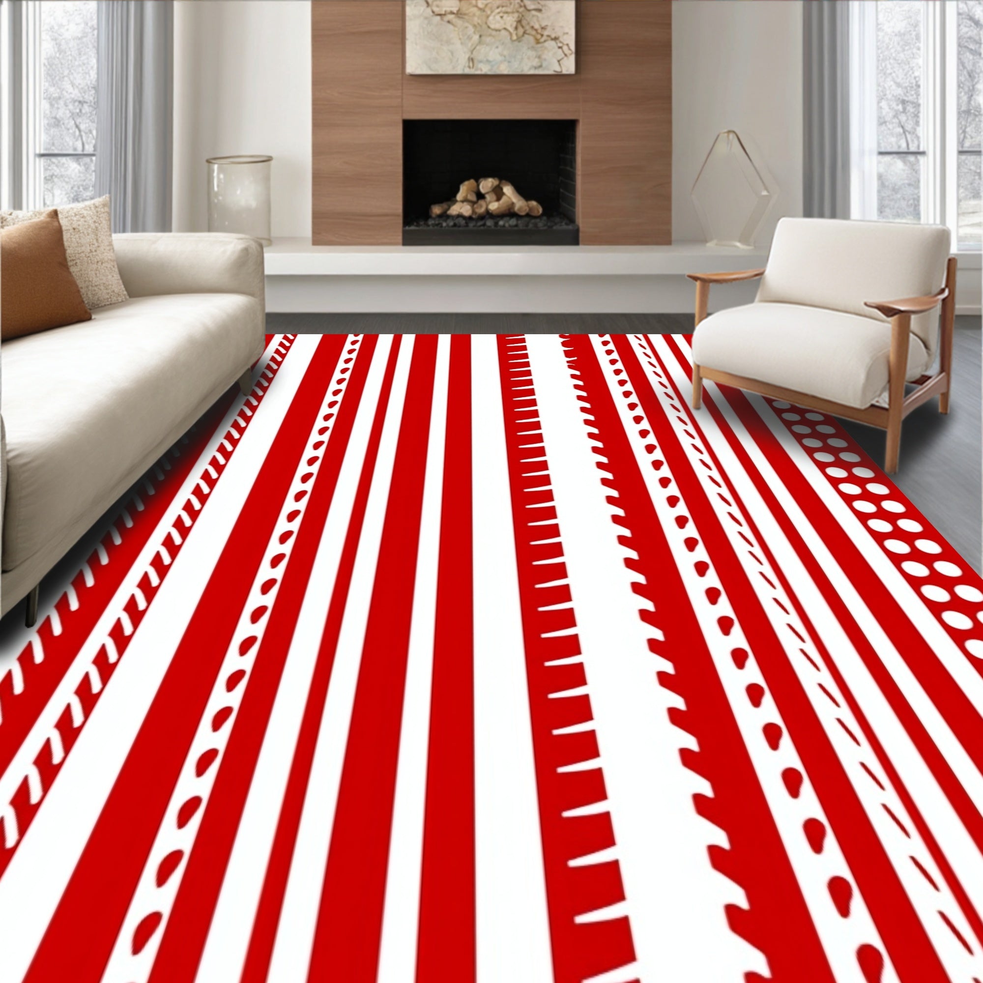 Bold Red White Stripe Medley Rug