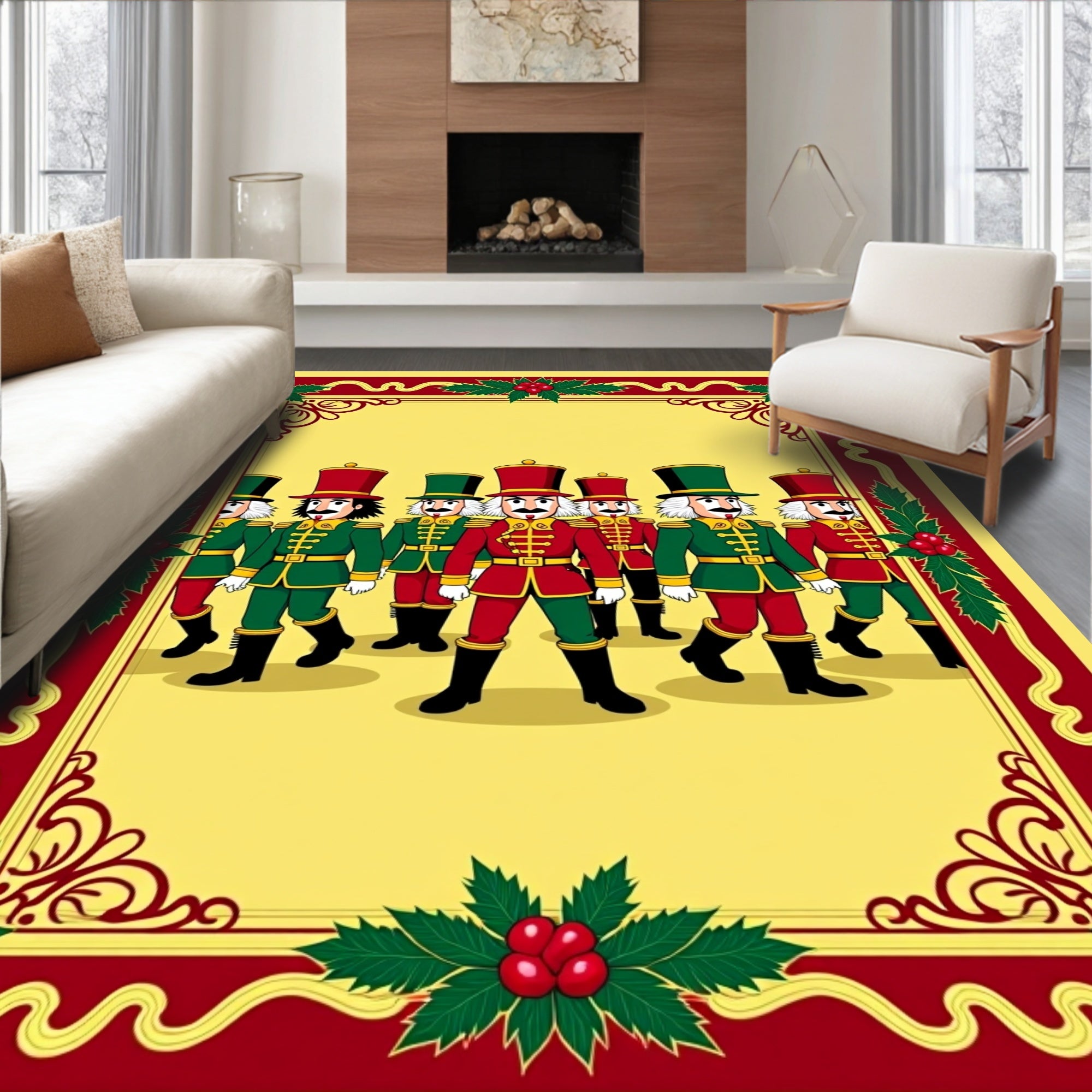 Festive Red Green Nutcracker March Rug
