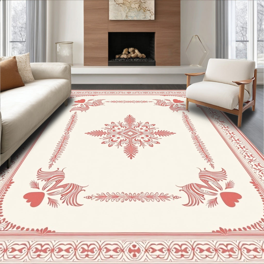 Crimson Heart Floral Border Rug