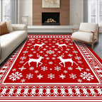 Festive Red White Deer Snowflake Accent Rug