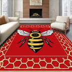 Bold Red Flying Bee Honeycomb Rug
