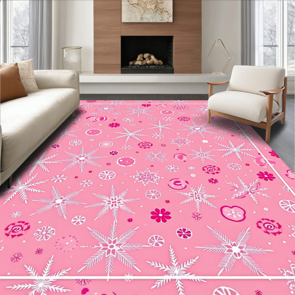 Pink Snowflake Medallion Scatter Rug