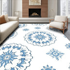 White Blue Mandala Blooming Medallion Rug
