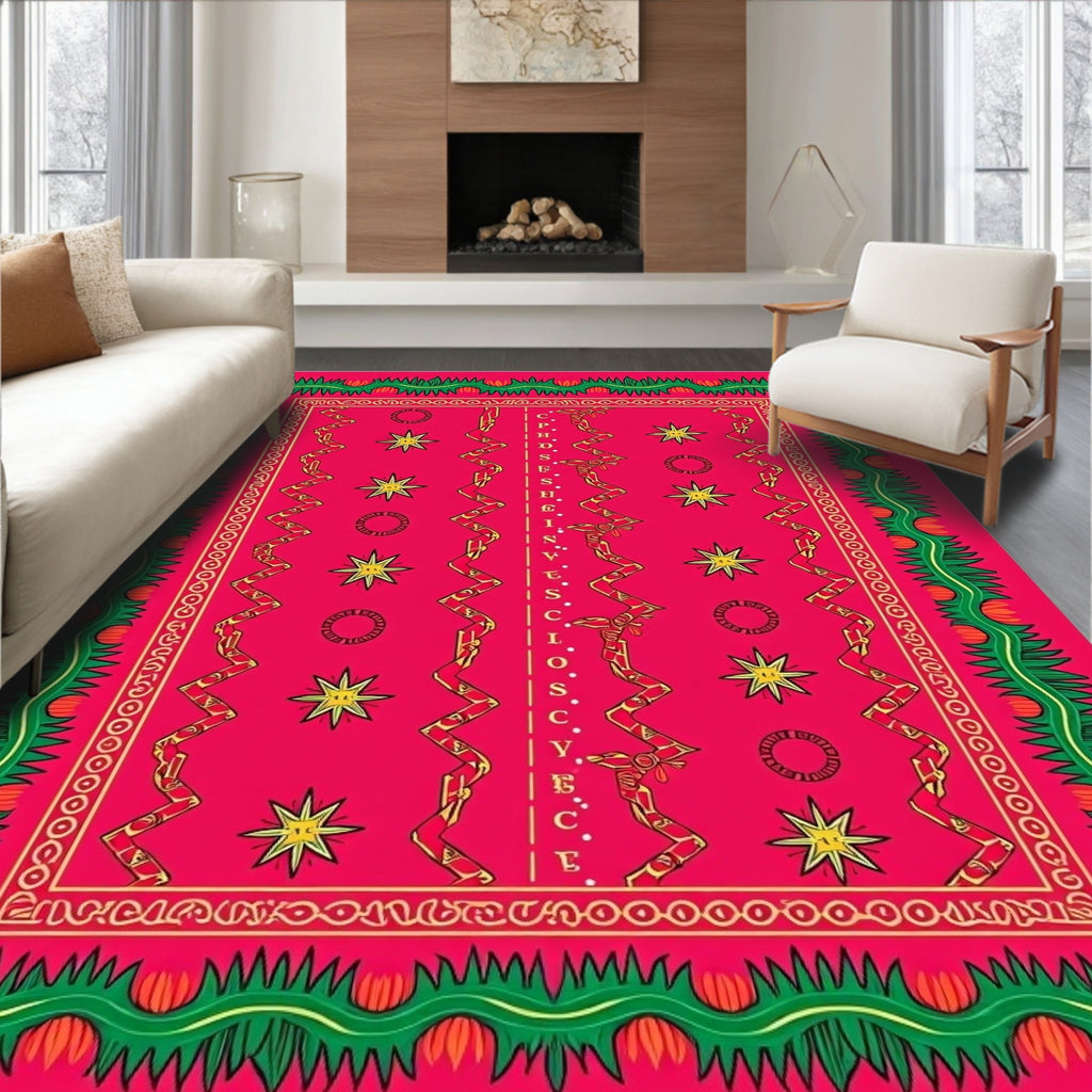 Hot Pink Starburst ZigZag Border Rug