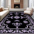 Lavendar Black Vintage Mandala Floral Rug