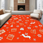 Orange Red Festive Christmas Icons Rug