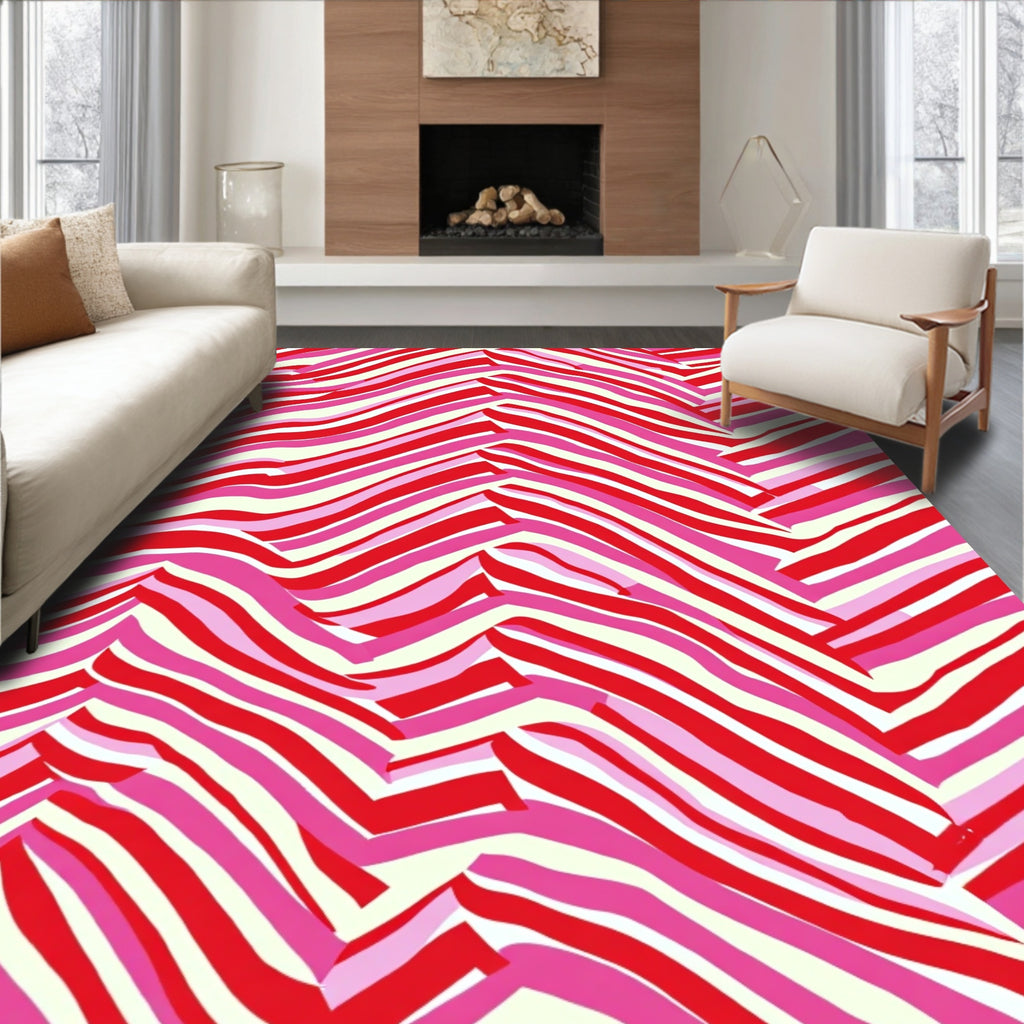 Crimson Pink Wave Stripes Rug