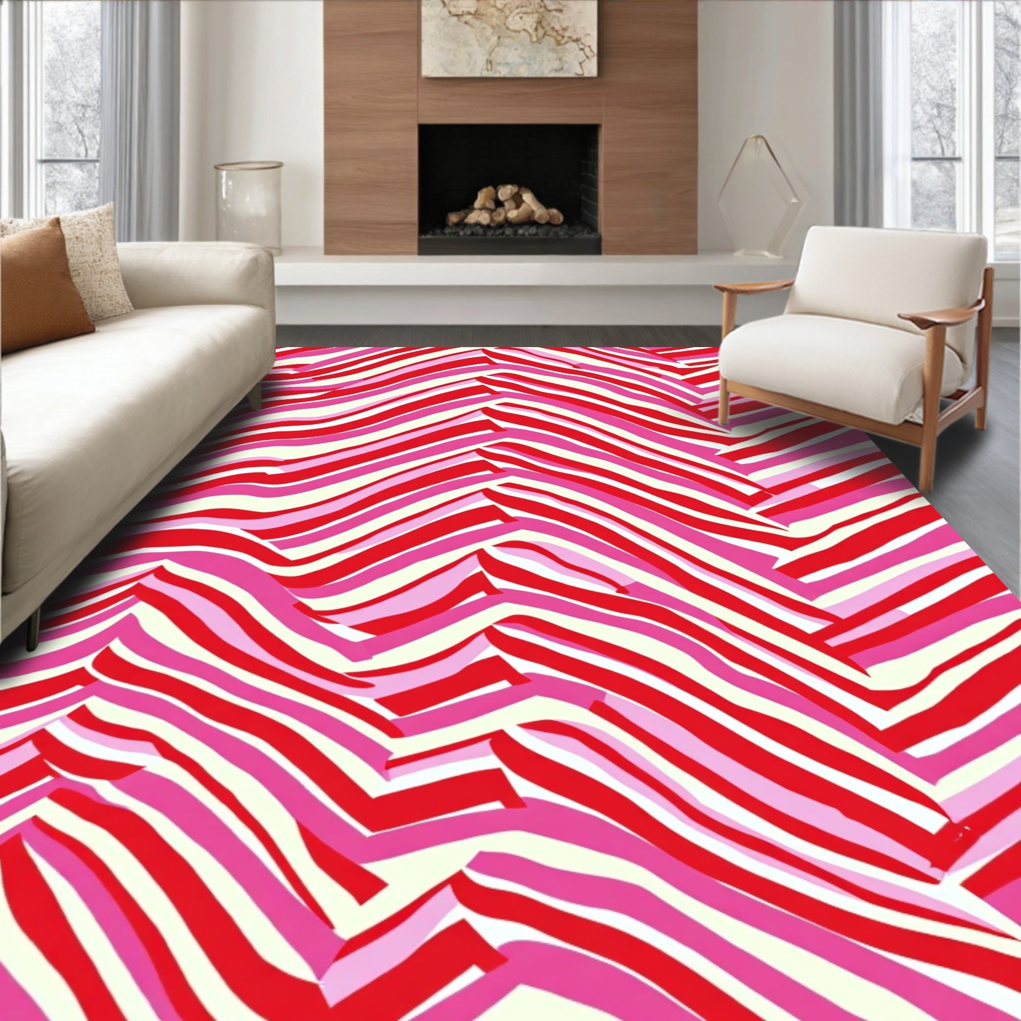 Crimson Pink Wave Stripes Rug