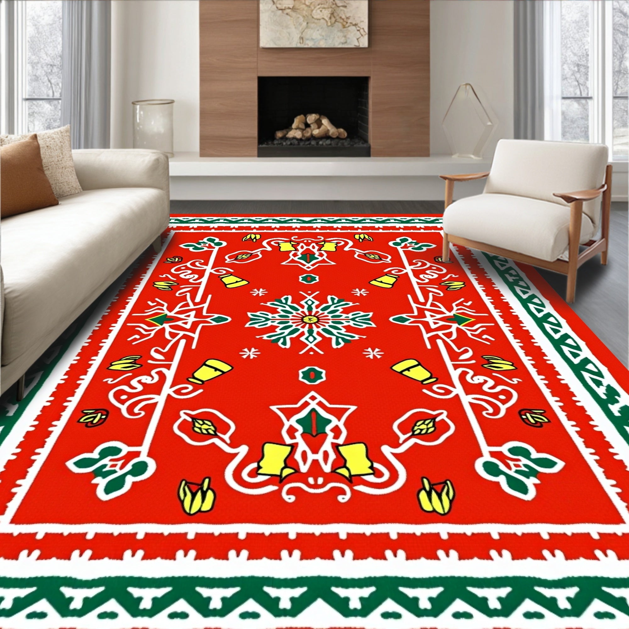 Vibrant Red Festive Floral Medallion Rug
