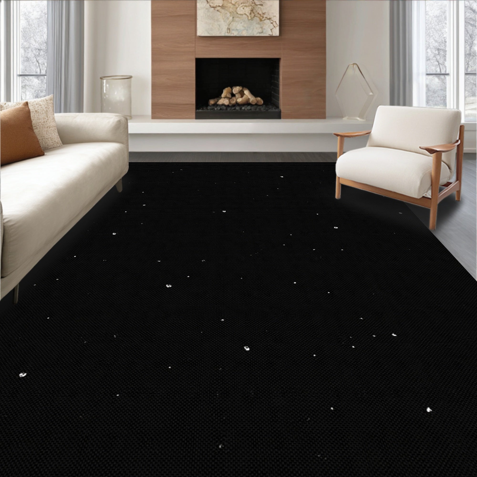 Dark Night Scattered Stars Rug
