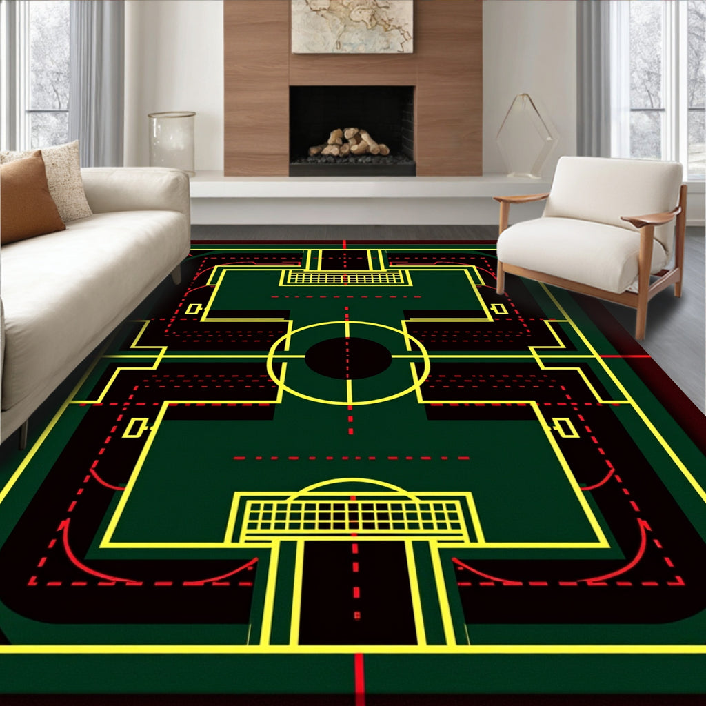 Green Yellow Red Geometric Blueprint Rugby Rug