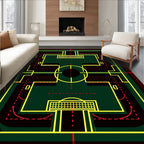 Green Yellow Red Geometric Blueprint Rugby Rug